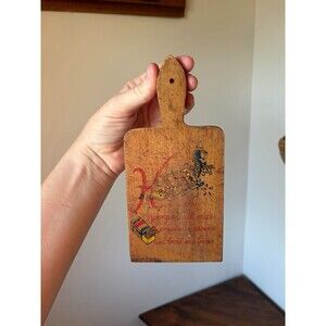 Small Vintage Wooden Cutting Board w/ Handle, Hanging Hole, Printed Novelty